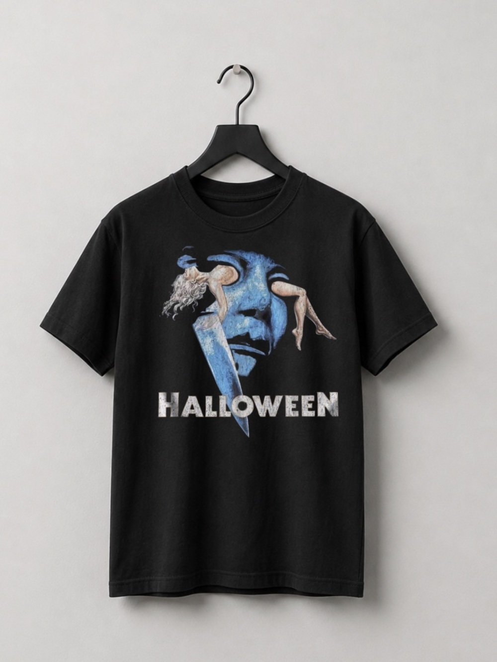 Black Halloween Graphic Tee with Blue Print
